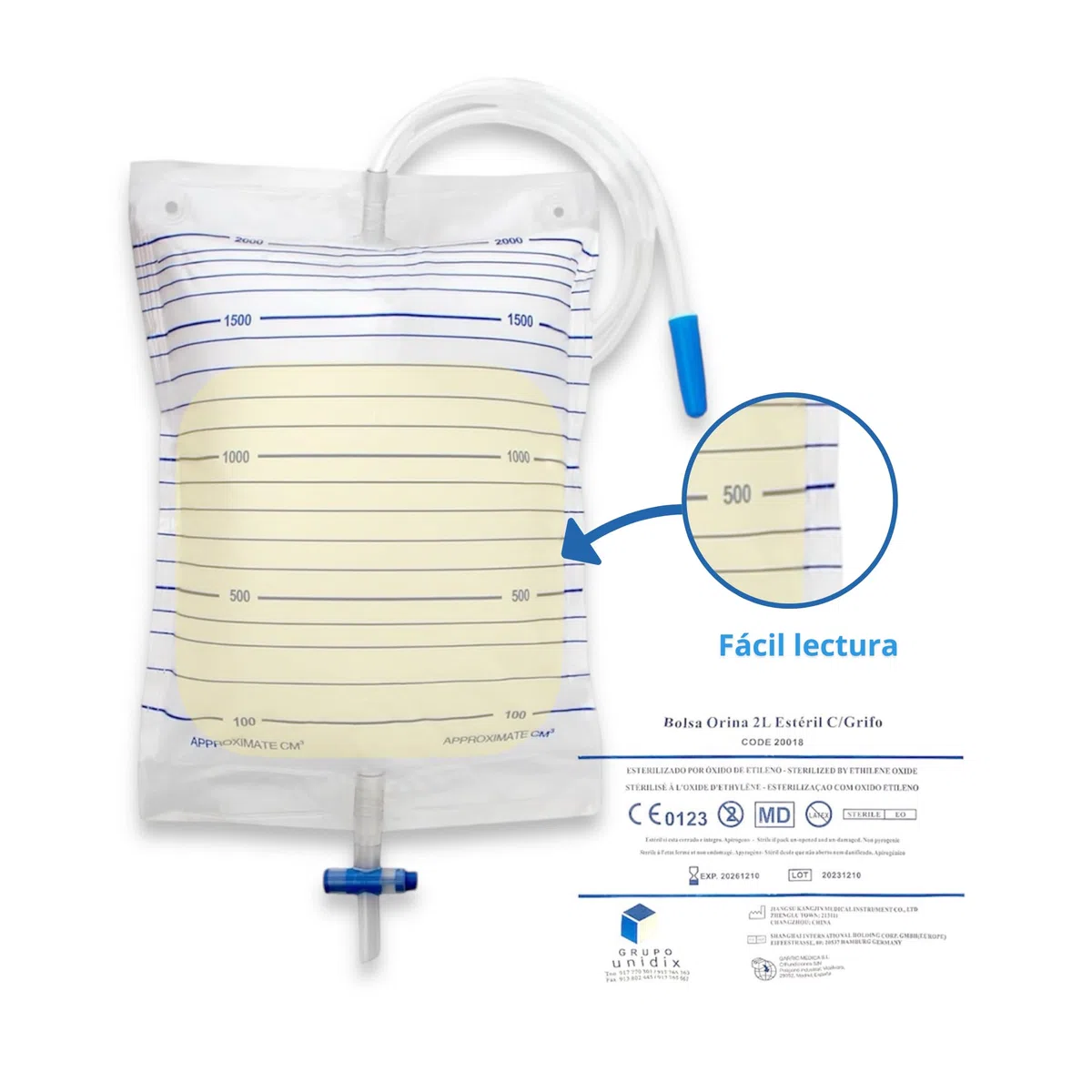 Bolsas de orina estériles 2 Litros (30 unidades) Tubo de 90 cm - Válvula de Descarga Cruzado en T - Antireflujo y Antirretorno - Doble sellado - Un Solo Uso - Bolsa Drenaje, Sonda