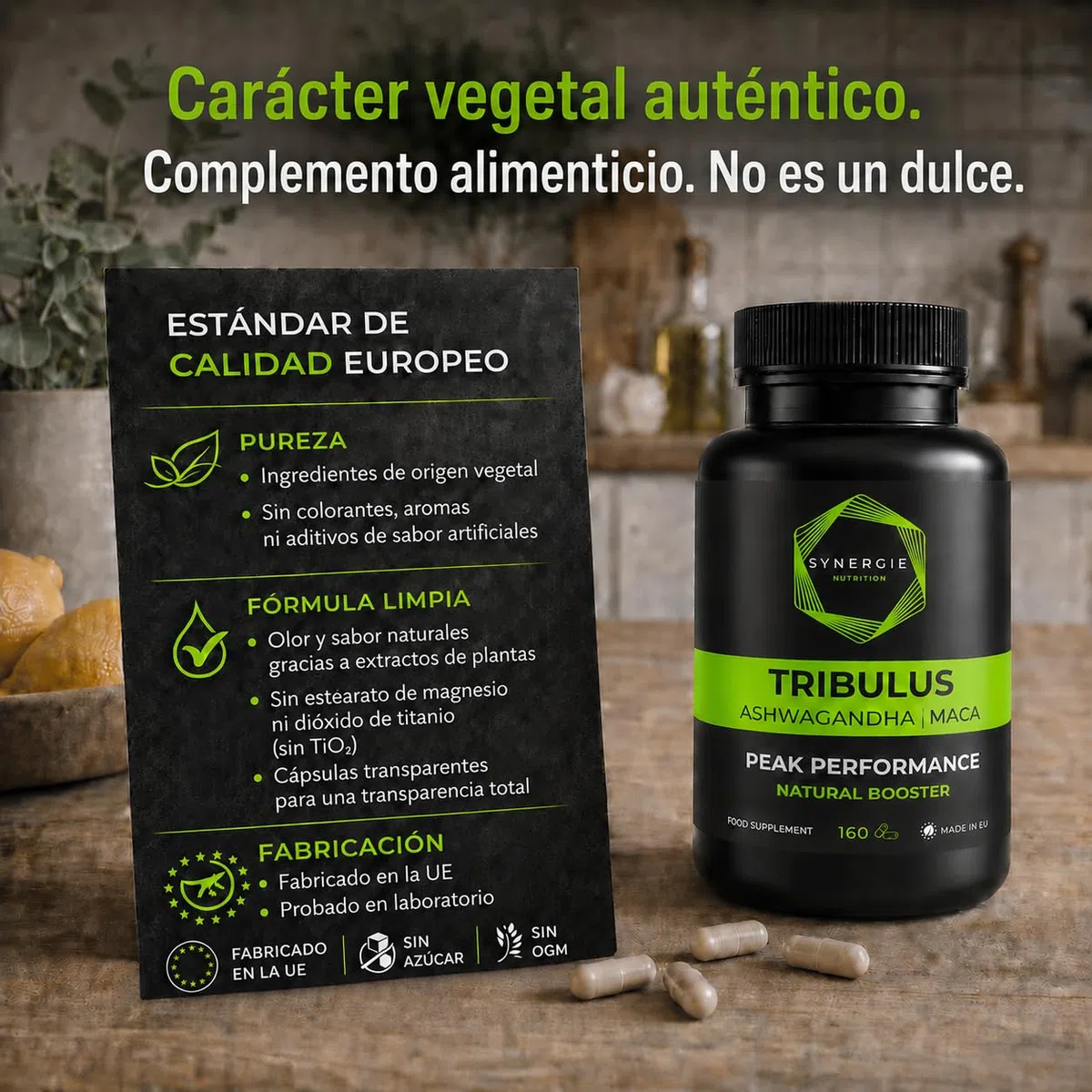Tribulus Terrestris 1800mg Extracto - 90% Saponinas. Ashwagandha, Maca Negra 20:1, Zinc, Ca y Vit D 160 Cápsulas de Synergie Nutrition