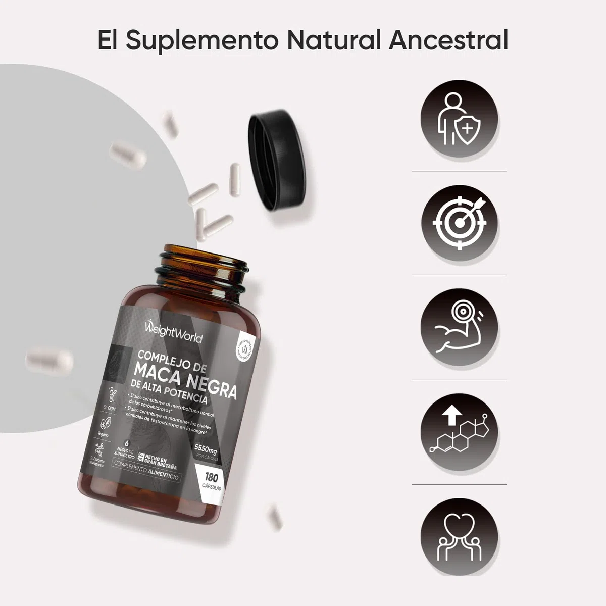 Maca Negra y Amarilla Andina Complex 5000mg de Potencia-100:1-6 Meses de Suministro, 180 Maca Cápsulas Veganas - Con Zinc, L-Arginina, Ginseng y Pimienta Negra, Sin Estearato de Magnesio