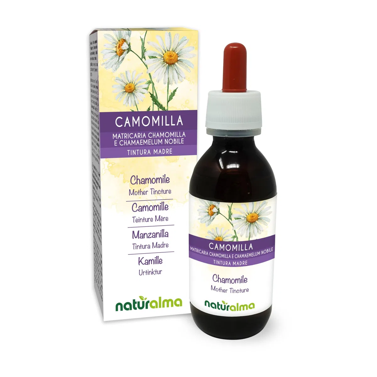 Manzanilla alemana y manzanilla romana (Matricaria chamomilla y Chamaemelum nobile) flores Tintura Madre sin alcohol Naturalma - Extracto líquido gotas 120 ml - Complemento alimenticio - Vegano