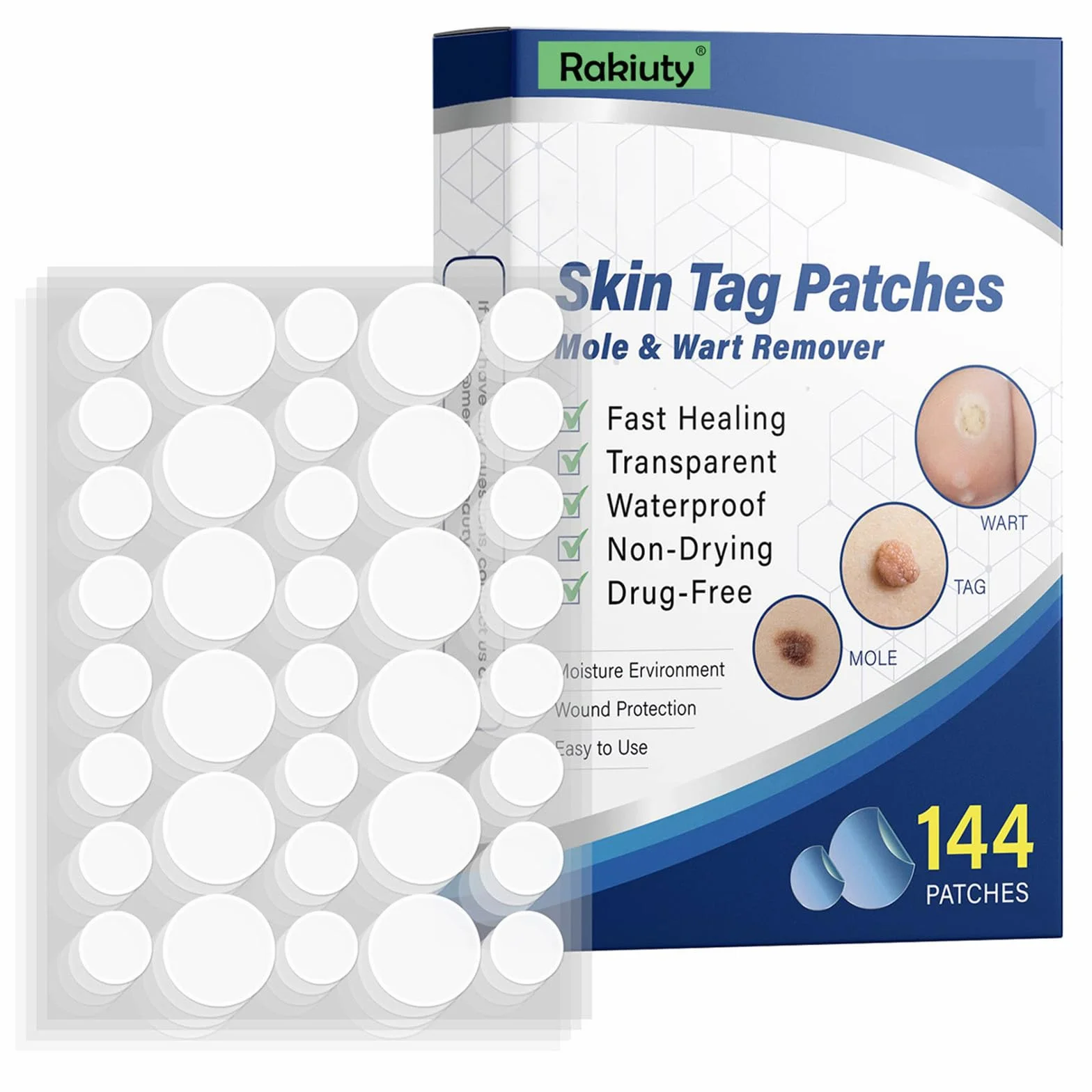 Wart and Mole Removal Patches,Parches Quita Verrugas Cuello y Cara,Producto de Verrugas,Skin Tag Removal Patches,Parches Quita Wart Cuello y Cara,para Mujer Hombre,144 Piezas
