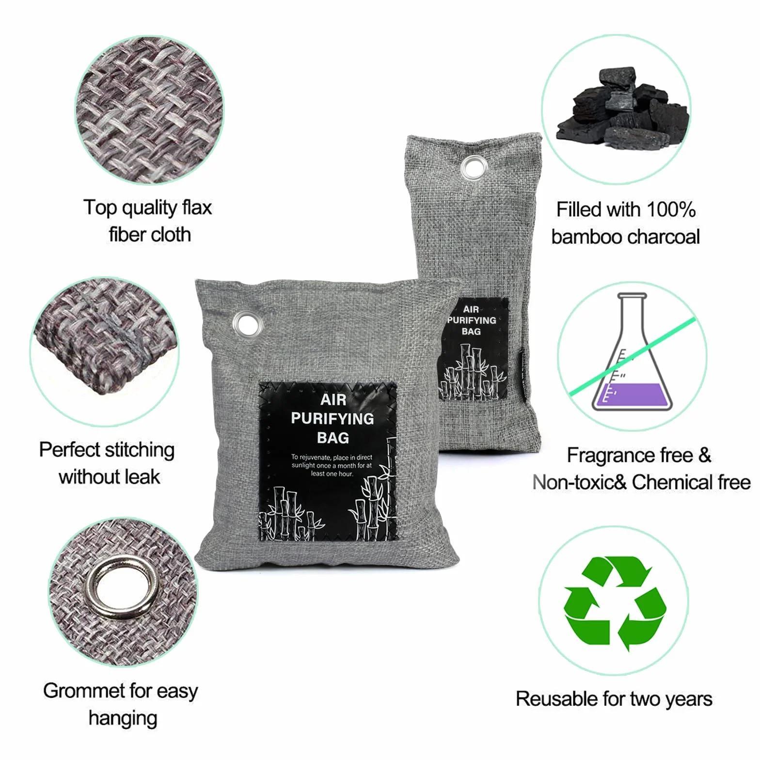 LA BELLEFÉE Bolsa de Carbón Activo Ambientador de Aire, Paquete de 12, Natural Aarbón Activado, Absorbe Humedad, Desodorante, Absorbe Olores, para Armario, Calzado, Ambientador de Coche