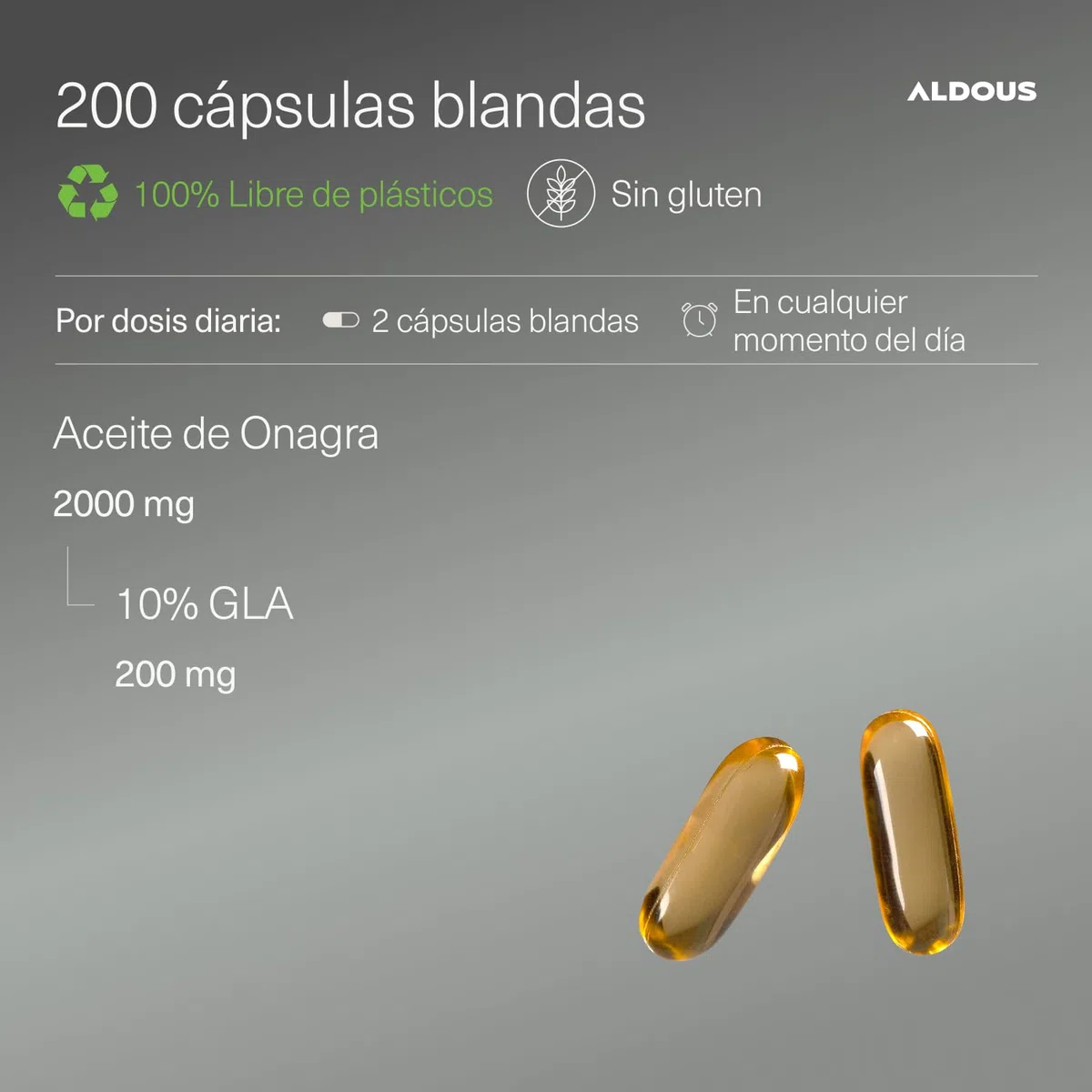 Aceite de Onagra Perlas 2000mg con 10% GLA 200mg - 200 Cápsulas Blandas - Síntomas de la Menstruación Regulador Hormonal Femenino - Bienestar y Fertilidad de la Mujer - Omega 6 - Aldous
