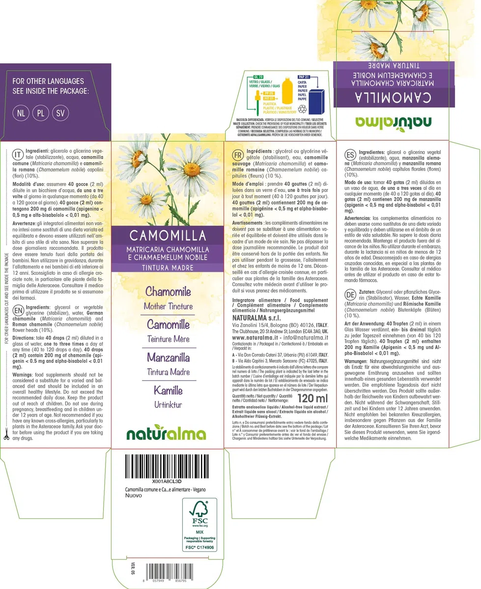 Manzanilla alemana y manzanilla romana (Matricaria chamomilla y Chamaemelum nobile) flores Tintura Madre sin alcohol Naturalma - Extracto líquido gotas 120 ml - Complemento alimenticio - Vegano