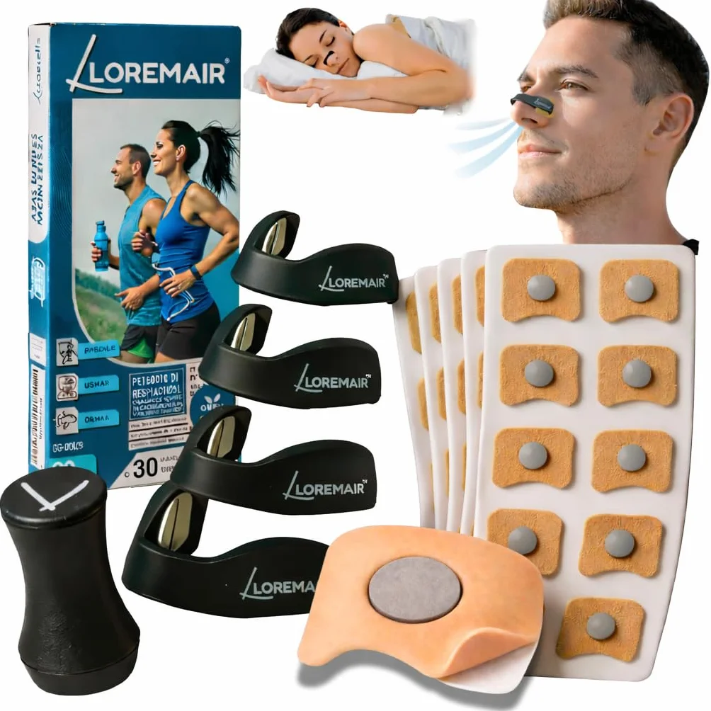 Tiras Nasales Magnéticas Deportivas | Tiras Nasales para Dormir | Dilatador Nasal Antironquidos | Mejora la Respiración y Rendimiento | 4 Arcos Magnéticos + Aplicador + 60 Parches (30 Días)