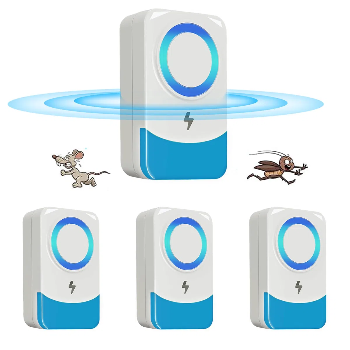 Repelente Ultrasónico de Plagas, 4 Pack Electrónico Repelente Control de Plagas, Repelente Ultrasónico Mosquitos para Anti Mosquitos, Moscas, Ratones, Cucarachas, Arañas, Roedores