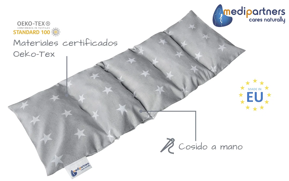 Medi Partners Saco de Semillas para Microondas 60x20cm Cojin 800g 100% Algodón 5 cámaras Saquitos bolsa Semillas calor Microondas Saco Termico (Estrellas)