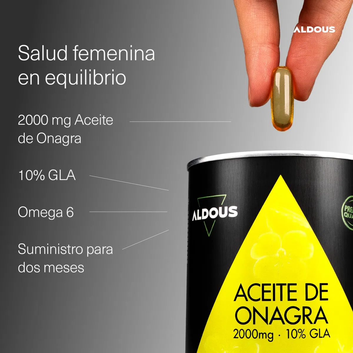 Aceite de Onagra Perlas 2000mg con 10% GLA 200mg - 200 Cápsulas Blandas - Síntomas de la Menstruación Regulador Hormonal Femenino - Bienestar y Fertilidad de la Mujer - Omega 6 - Aldous