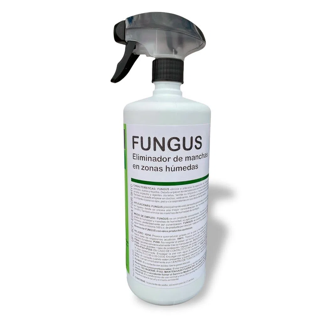 Eliminador de Manchas en Zonas Húmedas – Limpiador de Moho, Musgo y Hongos para Paredes, Baño, Techos y Superficies – Apto para Superficies Delicadas y Duras – Botella Pulverizadora de 1 Litro