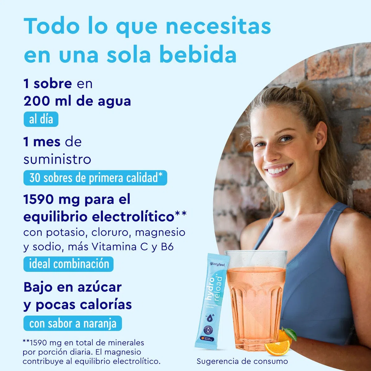 Electrolitos Hidratación NARANJA - 30 Sobres, 1590mg Sales Minerales para el deporte y la recuperación - Bebida isotónica baja en azúcar y en calorías - Electrolitos en polvo con Vitamina C y B6