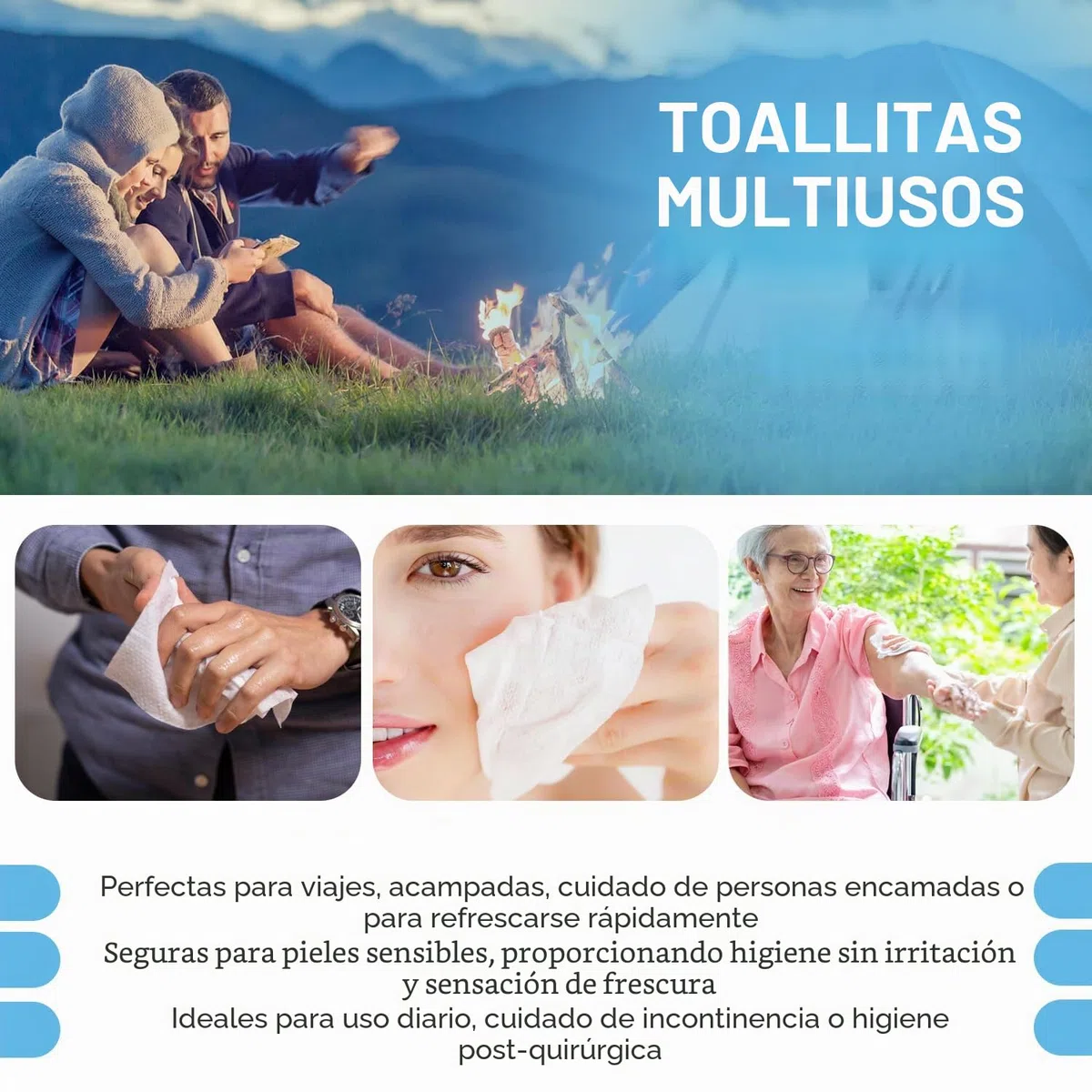 Comfy Life - Toallitas húmedas para el cuerpo, toallitas suaves, sin fragancia y sin enjuague para adultos, para el baño, la cama y cuidado íntimo (1 paquete (80 toallitas))