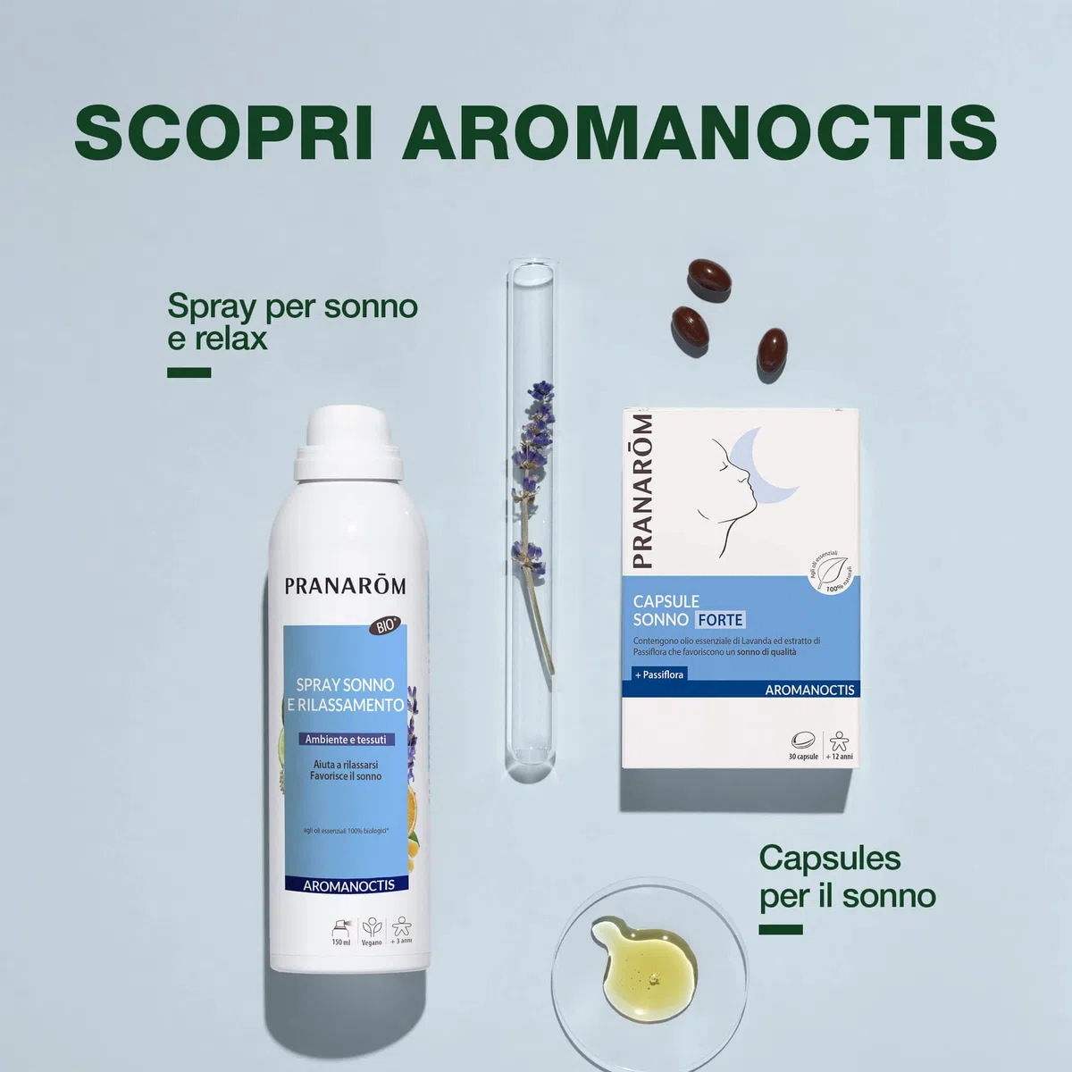 PRANAROM Aromanoctis Spray Sueño y Relajación Atmósfera y Tejidos Bio, Aceites Esenciales de Lavanda, Manzanilla Romana, Ayuda a Relajarse, facilita el sueño, Sinergia de aceites Esenciales, 150 ml
