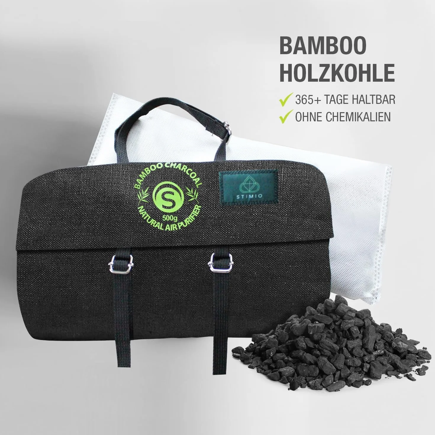 Carbón activado de bambú - Bolsa purificadora de aire purificador de aire para coche - Deshumidificador y ambientador para coche - Eliminador de olores - 2 x 500 g
