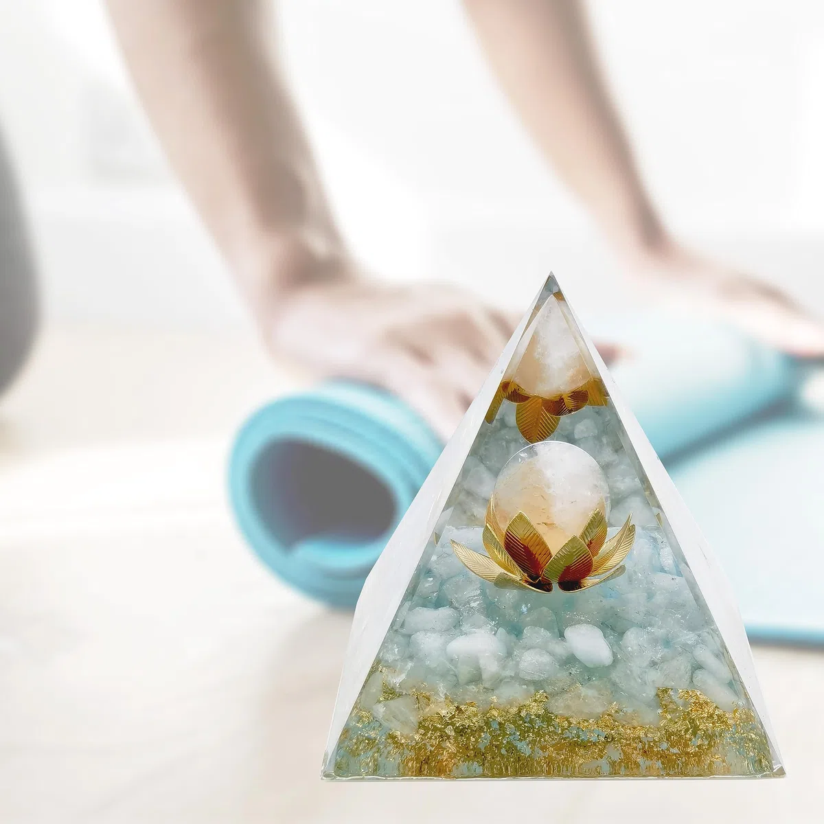 Piedra lunar de cristal de orgón pirámide de cristal de ógano, torre de energía de loto natural, cristal blanco, reiki, chakras, piedra triturada, flor de la vida, orgonita, curación, chakras