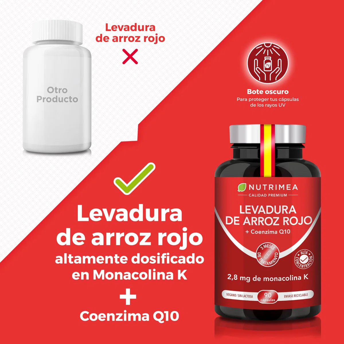 Levadura de Arroz Rojo + 15 mg Coenzima Q10 + 2,8 mg Monacolina K – Apoyo al Colesterol – Sin Citrinina – Alta Concentración – 90 Cápsulas Veganas – Fabricado en Francia – Nutrimea