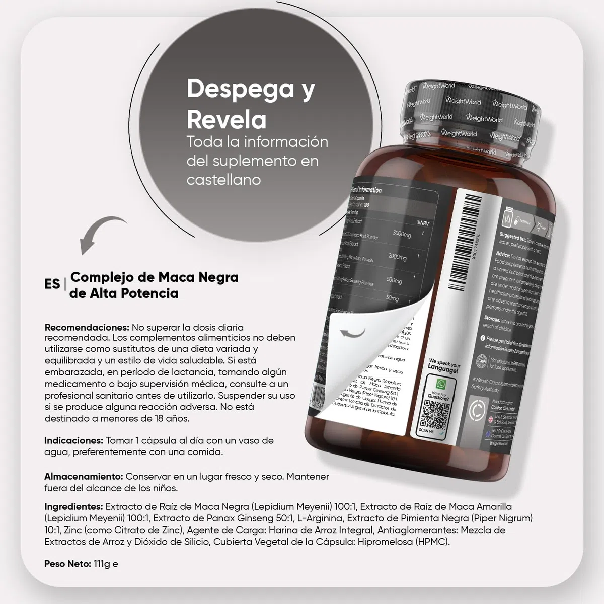 Maca Negra y Amarilla Andina Complex 5000mg de Potencia-100:1-6 Meses de Suministro, 180 Maca Cápsulas Veganas - Con Zinc, L-Arginina, Ginseng y Pimienta Negra, Sin Estearato de Magnesio