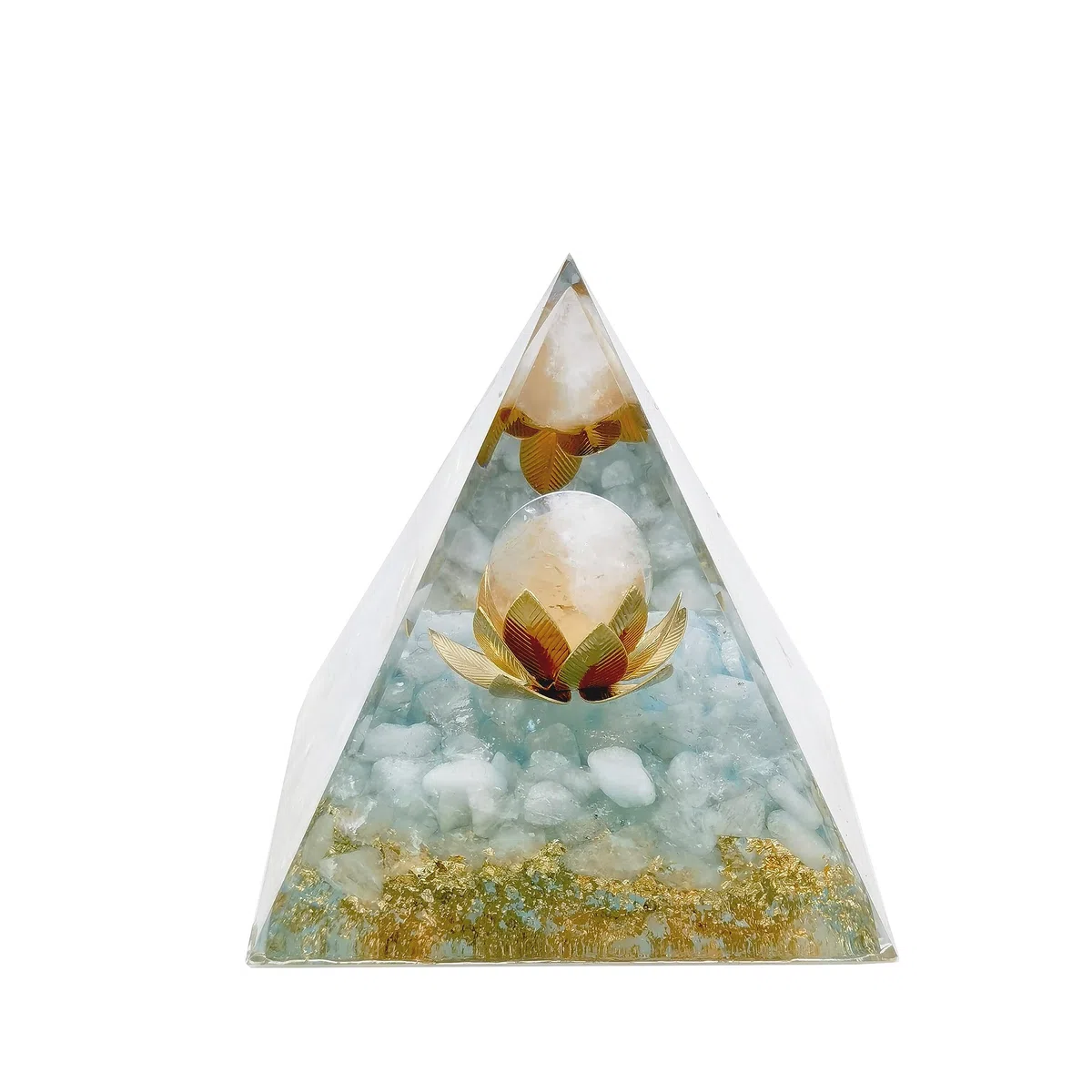 Piedra lunar de cristal de orgón pirámide de cristal de ógano, torre de energía de loto natural, cristal blanco, reiki, chakras, piedra triturada, flor de la vida, orgonita, curación, chakras