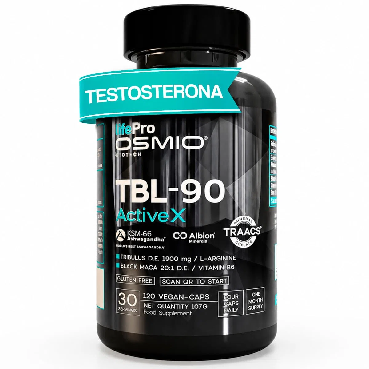 Life Pro Osmio Tribulus TBL-90 120 Vegancaps - Tribulus, Ashwagandha, Maca Negra, Zinc y Vitamina B6 - Complemento Alimenticio Vegano para Energía y Vitalidad