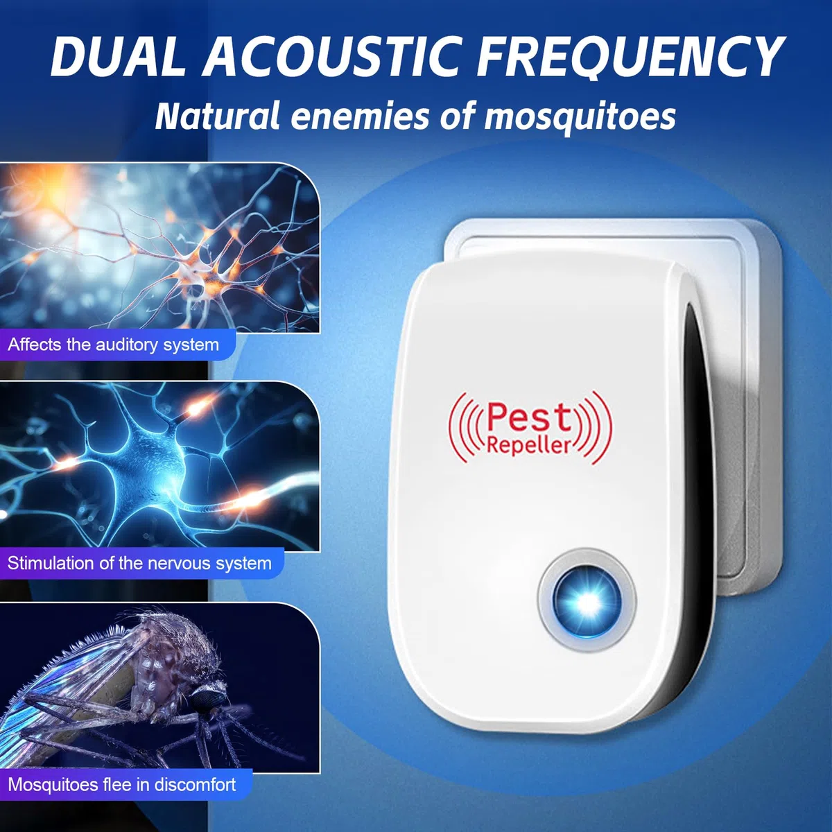 Repelente Ultrasónico de Plagas,4 Pack Repelente Mosquitos Electrico Ultrasonico, Eficaz contra Hormigas, Moscas, Insectos, Cucarachas, Ratones, Mosquitos, ArañAs, Amigable con Personas Y Mascotas