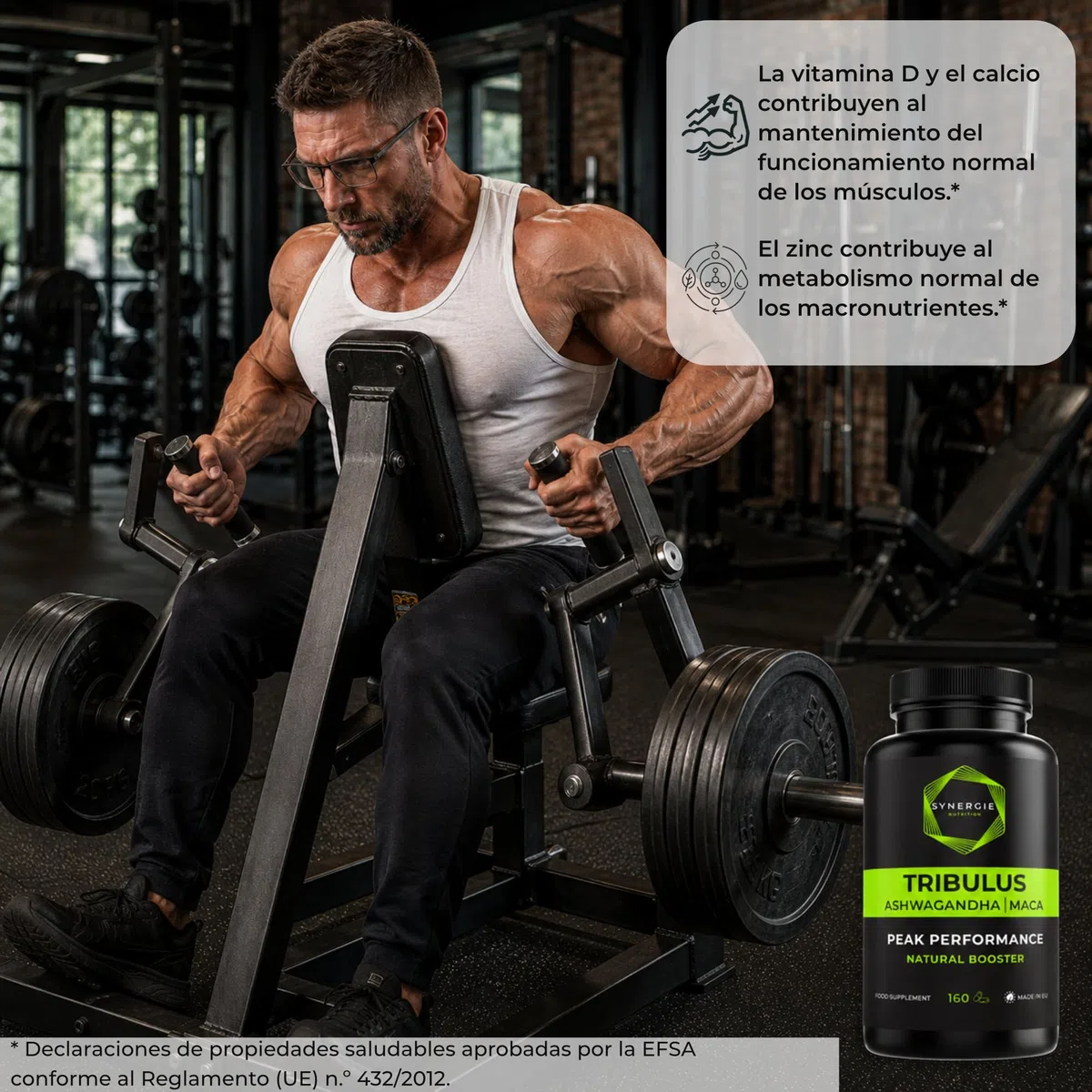 Tribulus Terrestris 1800mg Extracto - 90% Saponinas. Ashwagandha, Maca Negra 20:1, Zinc, Ca y Vit D 160 Cápsulas de Synergie Nutrition