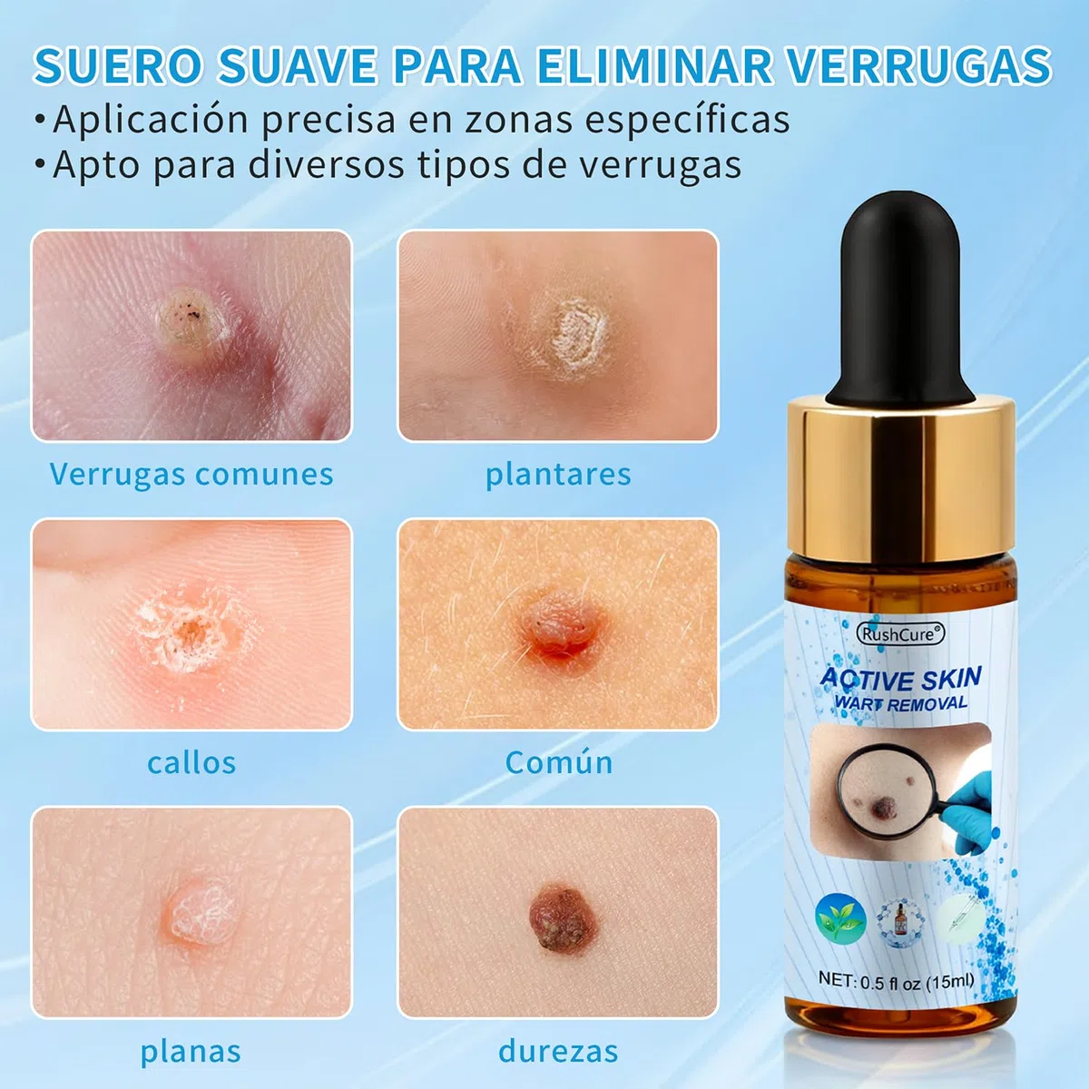 Acción para eliminar acrocordones – Pipeta de precisión para rostro y cuerpo | Eliminación específica de verrugas plantares, vulgares y planas | Fórmula suave con, Sin Dolor | Formato de viaje (15 ml)