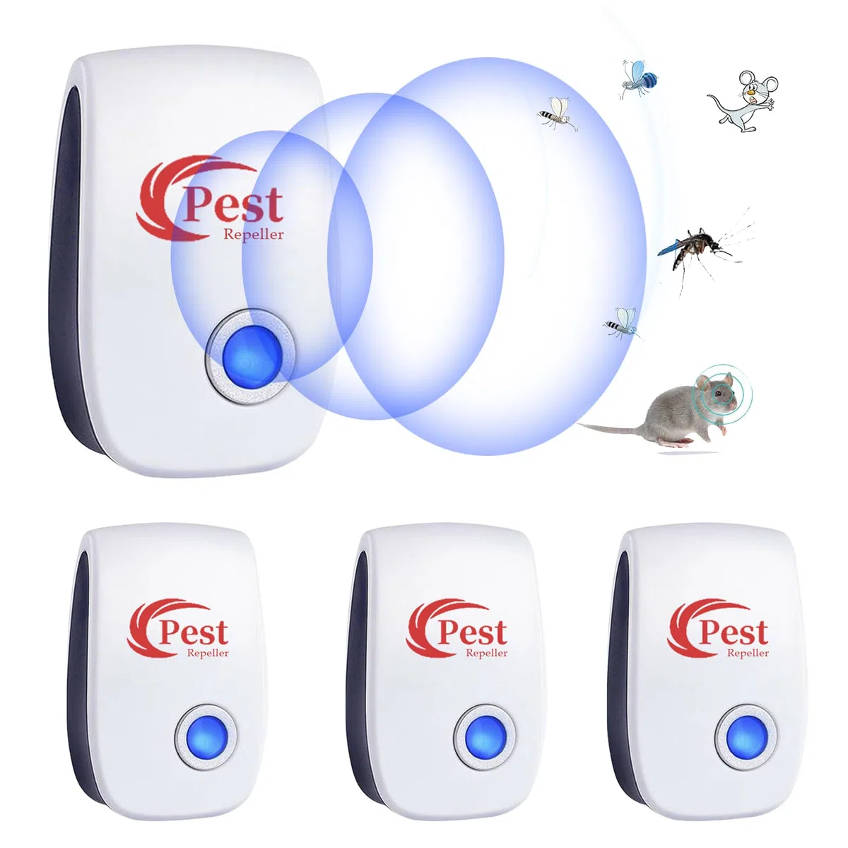 Repelente Ultrasónico de Plagas, 4 Pack Electrónico Repelente Mosquitos Insectos Control de Plagas,Repelente Ultrasónico Ratas para Interiores Anti Cucarachas, Moscas, Mosquitos, Ratones, Arañas