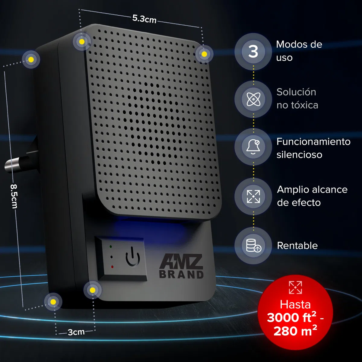 AMZ BRAND Repelente Ultrasónico de Plagas 2 Paquetes - Potente Repelente de Ratones - 3 Modos de Trabajo - Amplio Rango de Frecuencia - Ideal para Ratones, Ratas, Mosquitos, Cucarachas, Polillas
