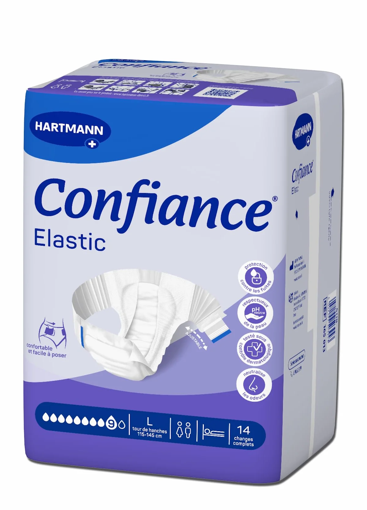 Confiance Cambios elásticos completos para hombres y mujeres - Nivel de absorción = 9 gotas (gran fuga urinaria) - pH neutro para la piel - Material suave - Talla L - 14 unidades