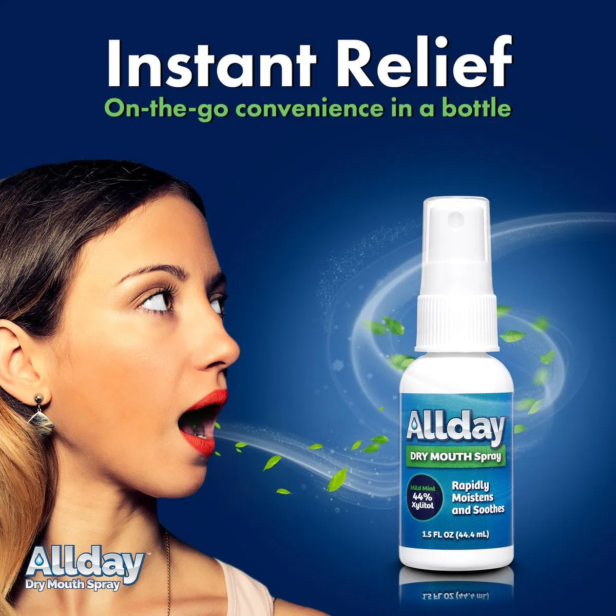 Allday Spray para la boca seca, xilitol de máxima potencia, acción rápida, fórmula no ácida (paquete de 2)