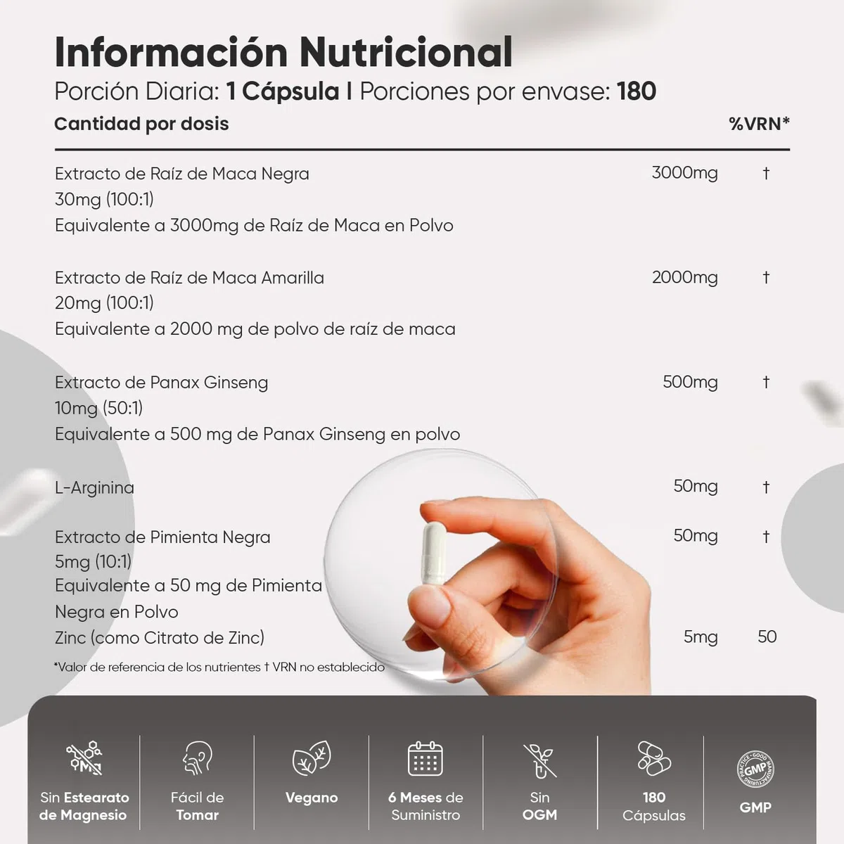 Maca Negra y Amarilla Andina Complex 5000mg de Potencia-100:1-6 Meses de Suministro, 180 Maca Cápsulas Veganas - Con Zinc, L-Arginina, Ginseng y Pimienta Negra, Sin Estearato de Magnesio