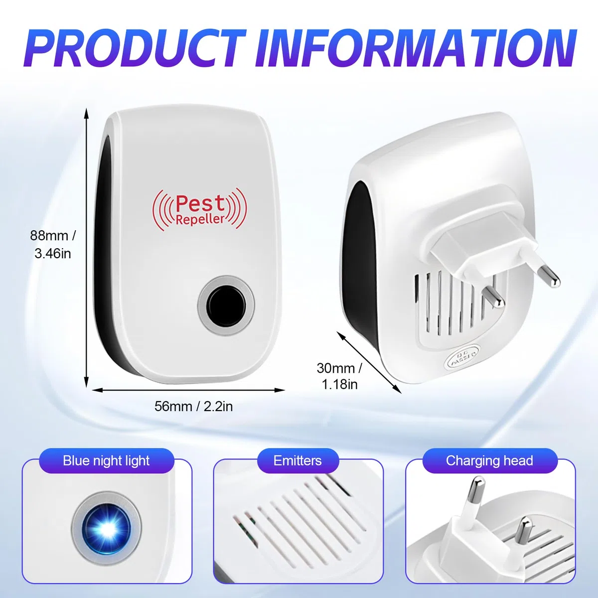 Repelente Ultrasónico de Plagas,4 Pack Repelente Mosquitos Electrico Ultrasonico, Eficaz contra Hormigas, Moscas, Insectos, Cucarachas, Ratones, Mosquitos, ArañAs, Amigable con Personas Y Mascotas