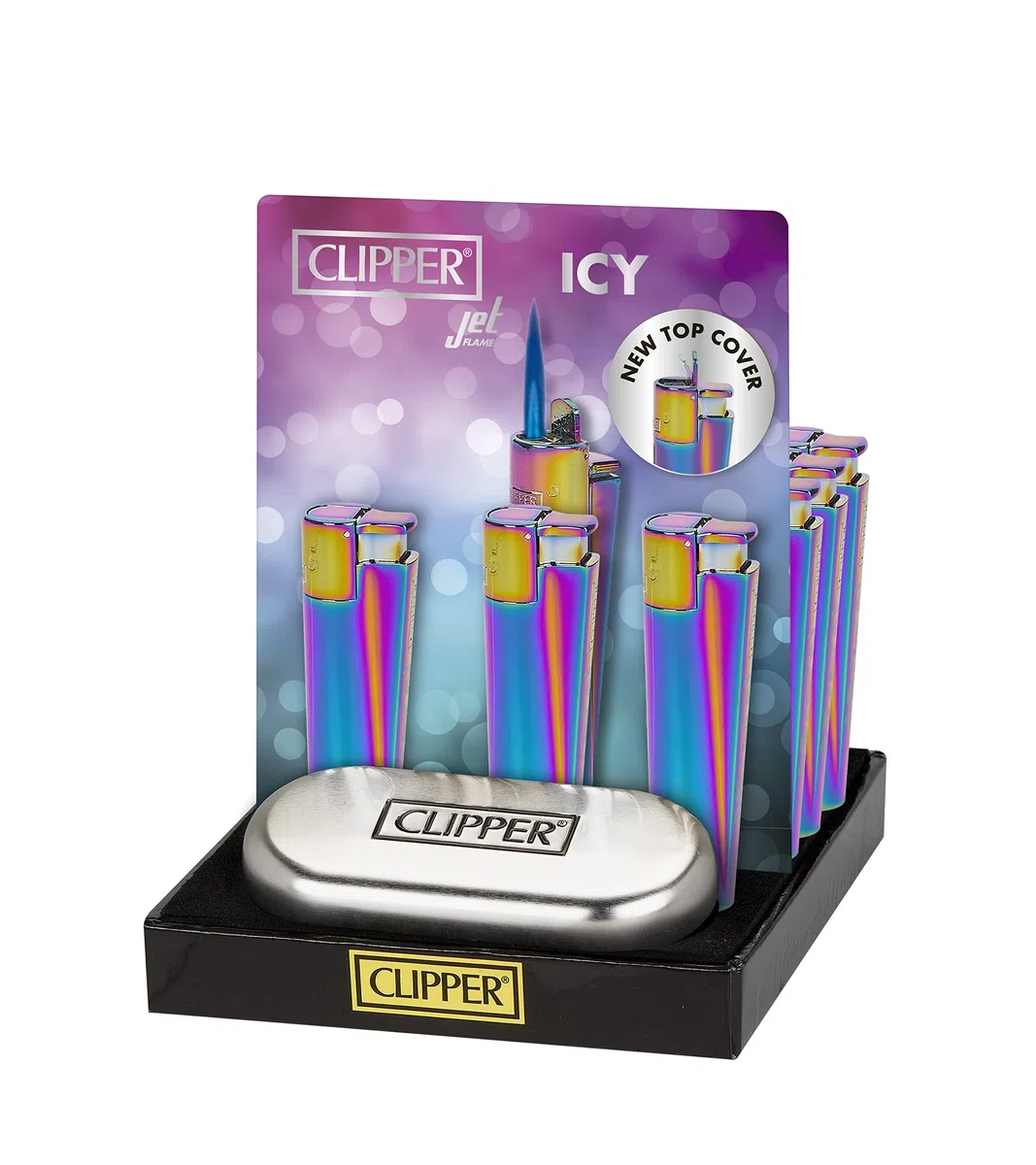 Clipper 1 Encendedor Mechero Jet Metal Icy Colours Colors 2 Multicolor Arcoiris+ 1 Llavero Gratis (Jet Icy 08084)
