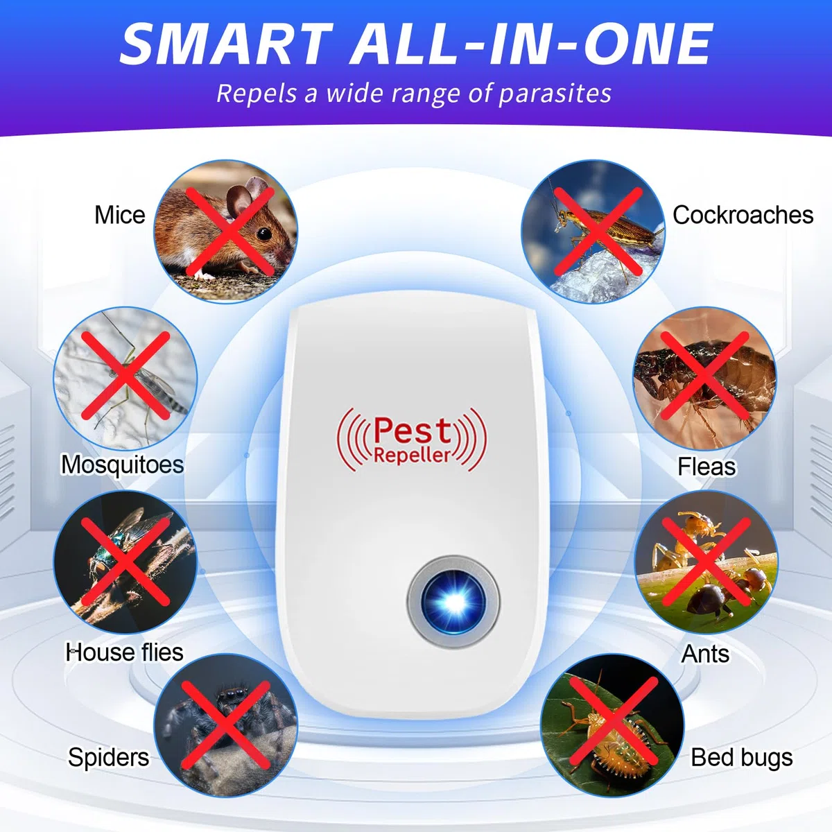 Repelente Ultrasónico de Plagas,4 Pack Repelente Mosquitos Electrico Ultrasonico, Eficaz contra Hormigas, Moscas, Insectos, Cucarachas, Ratones, Mosquitos, ArañAs, Amigable con Personas Y Mascotas