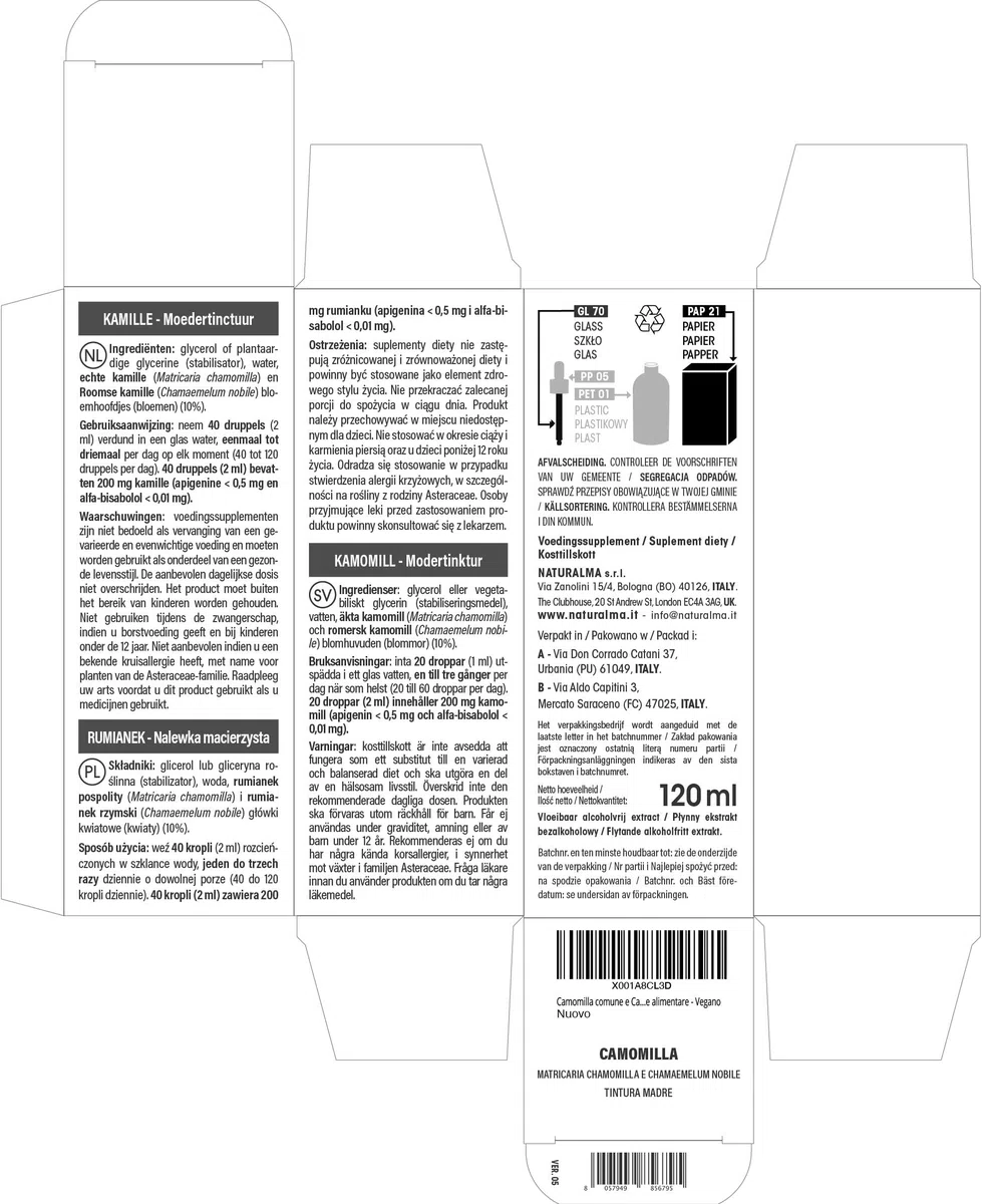 Manzanilla alemana y manzanilla romana (Matricaria chamomilla y Chamaemelum nobile) flores Tintura Madre sin alcohol Naturalma - Extracto líquido gotas 120 ml - Complemento alimenticio - Vegano