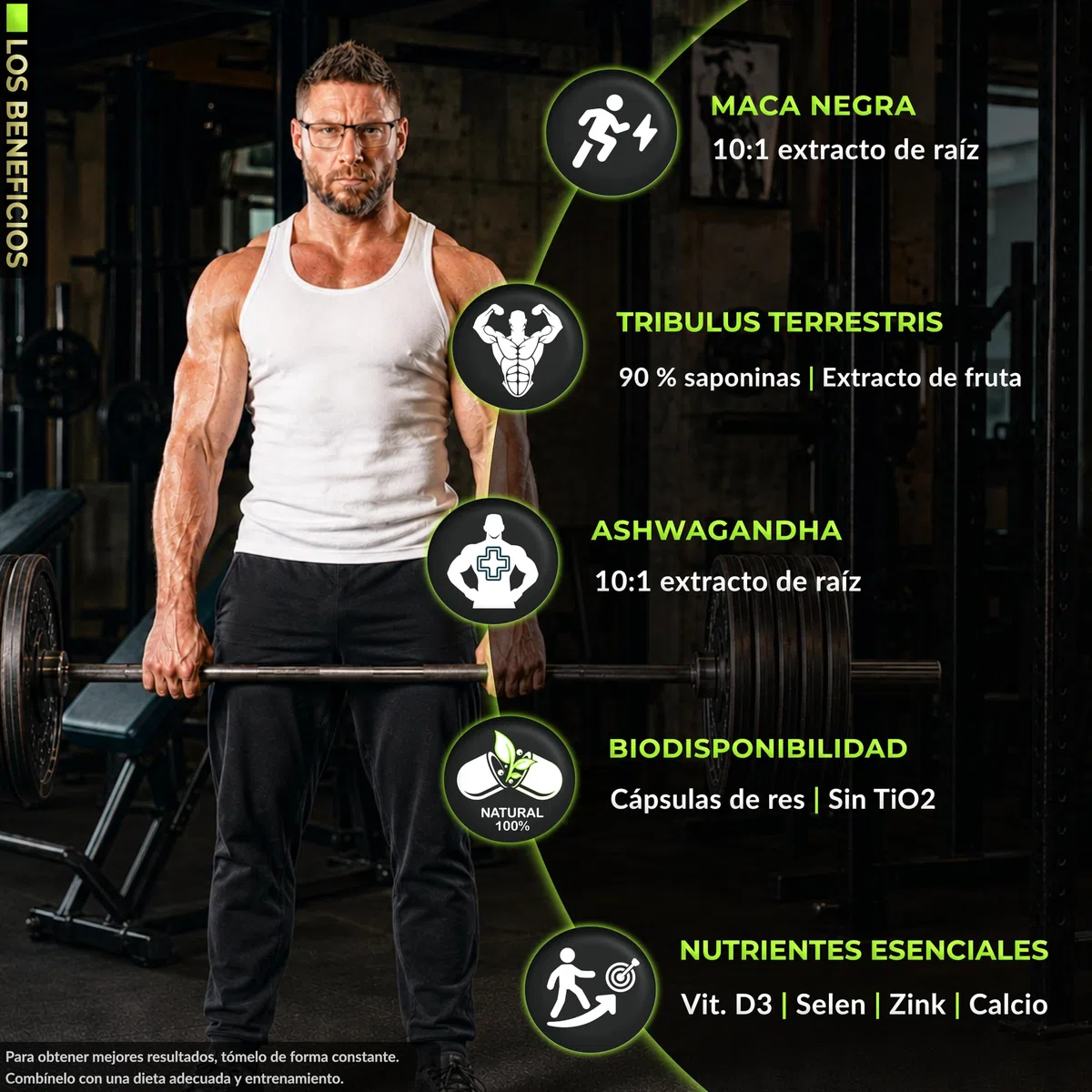 Tribulus Terrestris 1800mg Extracto - 90% Saponinas. Ashwagandha, Maca Negra 20:1, Zinc, Ca y Vit D 160 Cápsulas de Synergie Nutrition